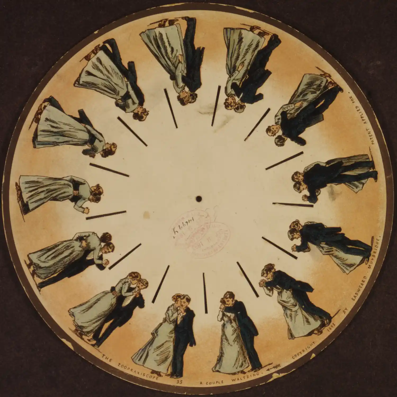Disque du zoopraxiscope d'Eadweard Muybridge, ancêtre optique du disque zoetrope vinyle