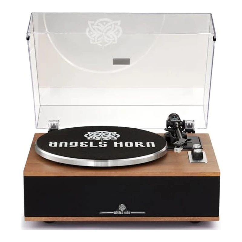 Tourne-disque vintage ANGELS HORN H019 en bois avec enceintes bibliothèque