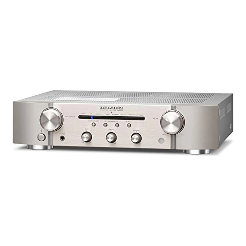 Amplificateur Marantz PM6007 argent avec étage phono intégré, vue de trois quarts